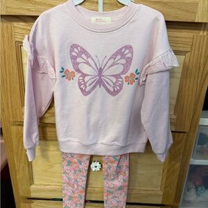 Pink Butterfly Sweatshirt and Floral Leggings Set